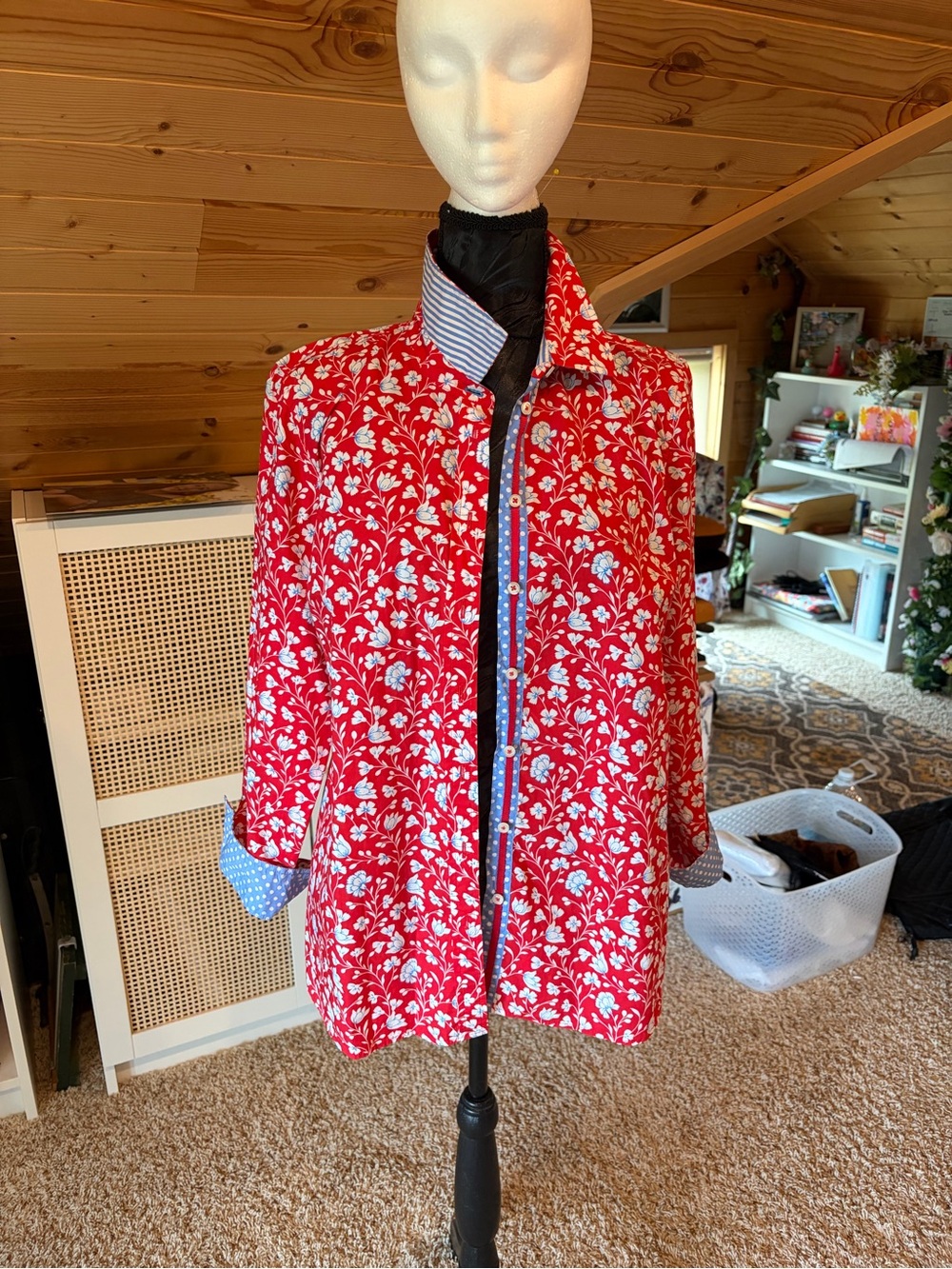 Talbots Red Floral Button-Down Shirt